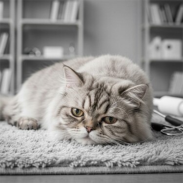 Gato acostado sobre un tapete