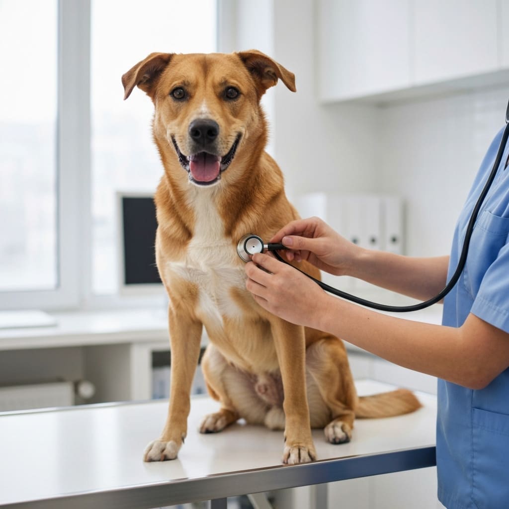 Perro diabético en consulta veterinaria con su dueño