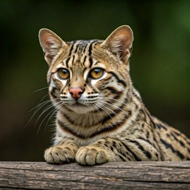 Primer plano de un gato atigrado con marcas oscuras apoyando sus patas sobre un tronco de madera en la naturaleza.