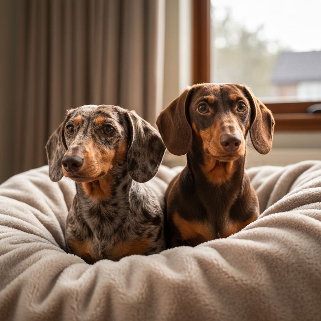 Dos perros Dachshund en una cama