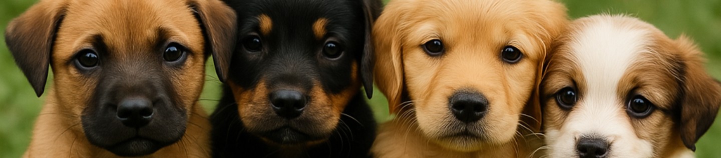 Cachorritos sentados en una fila