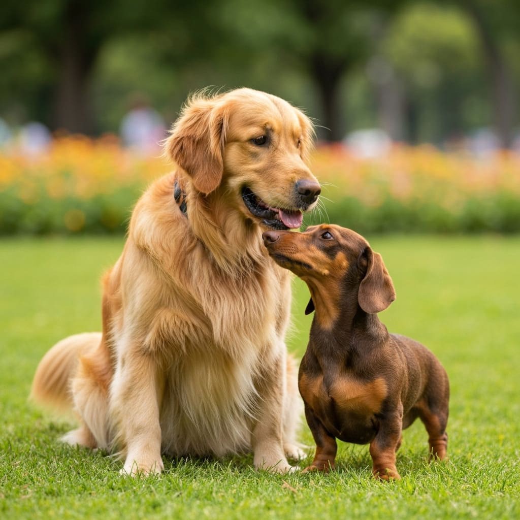 Un Golden Retriever y un Dachshund