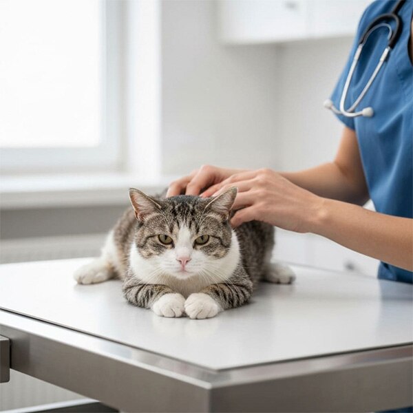 Gato con insuficiencia renal en una consulta veterinaria