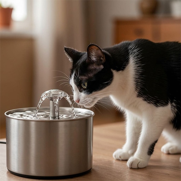 Gato con insuficiencia renal manteniéndose hidratado