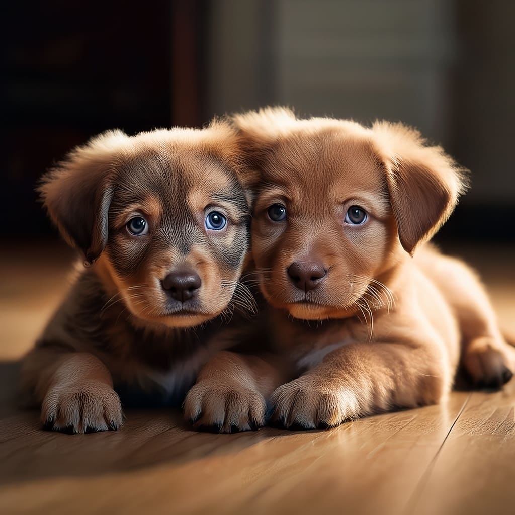Dos cachorros sentados en el piso