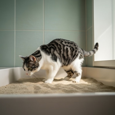 Cat in its litter box