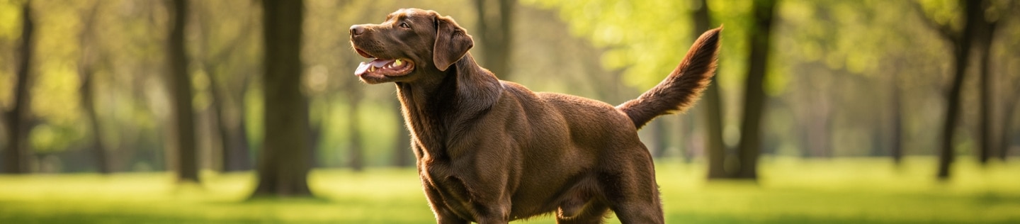 Perro labrador chocolate al aire libre