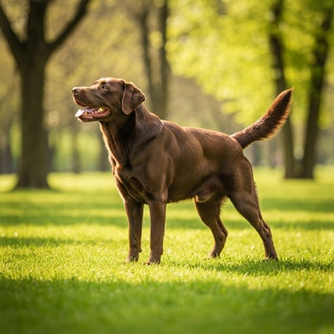 Perro labrador chocolate al aire libre